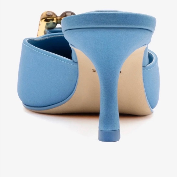 Chloe Gosselin by Larroude Ava Blue Satin Mules Size 8.5 - Picture 2 of 11